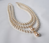 Triple Strand Glass Pearl Necklace