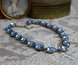 Light Blue Aurora Crystal Collet Necklace - Large Oval