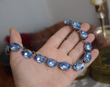 Light Blue Aurora Crystal Collet Necklace - Large Oval