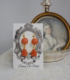 Coral Two Stone Earrings - Round and Teardrop