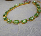 Light Green Aurora Crystal Collet Necklace - Large Octagon