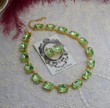 Light Green Aurora Crystal Collet Necklace - Large Octagon