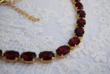 Garnet Red Aurora Crystal Collet Necklace - Medium Oval