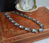 Grey Black Diamond Aurora Crystal Collet Necklace - Large Octagon