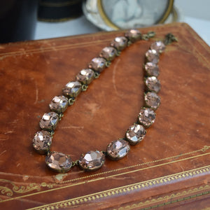 Dusty Pink Aurora Crystal Collet Necklace - Large Oval