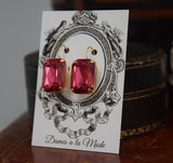 Dark Pink Aurora Crystal Earrings - Large Octagon