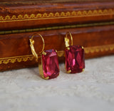 Dark Pink Aurora Crystal Earrings - Large Octagon