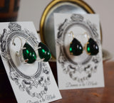 Emerald Green Cabochon Earrings - Large Teardrop - ON SALE