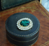 Emerald Double Row Crystal Cluster Brooch