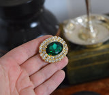 Emerald Double Row Crystal Cluster Brooch