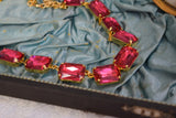 Dark Pink Aurora Crystal Collet Necklace - Large Octagon