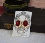 Garnet Aurora Crystal Halo Earrings - Large Oval