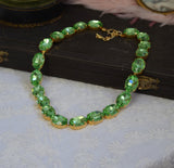 Light Green Aurora Crystal Necklace - Large Oval