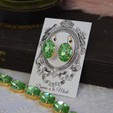 Peridot Green Aurora Crystal Earrings - Large Oval