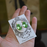 Peridot Green Aurora Crystal Earrings - Large Oval