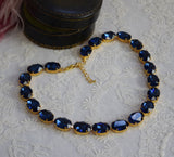 Dark Blue Aurora Crystal Necklace - Large Oval