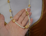 Renaissance Long Necklace - Glass Pearl and Gold Filigree