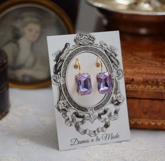 Pale Purple Aurora Crystal Earrings - Medium Octagon