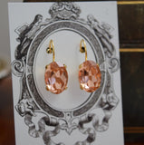 Peach Pink Aurora Crystal Earrings - Medium Oval