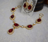 Garnet Aurora Crystal Halo Necklace with Teardrop - Large Oval