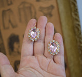 Light Pink Aurora Crystal Halo Earrings - Large Oval