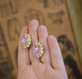 Light Pink Aurora Crystal Halo Earrings - Large Oval