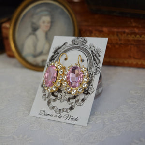 Light Pink Aurora Crystal Halo Earrings - Large Oval