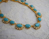 Turquoise and Crystal Swarovski Halo Necklace - Medium Oval