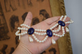 Pearl and Lapis Triple Strand Festoon Necklace