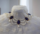 Pearl and Lapis Triple Strand Festoon Necklace