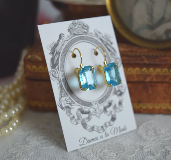 $10 Treats! Aquamarine Crystal Earrings - Medium Octagon