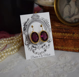 Amethyst Purple Crown Earrings - Large Oval