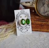 SALE! Leafy Green Crystal Earrings - Large Oval