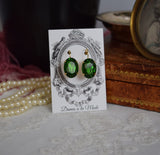 SALE! Leafy Green Crystal Earrings - Large Oval