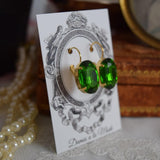 SALE! Leafy Green Crystal Earrings - Large Oval