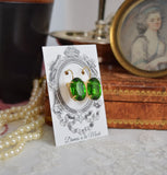 SALE! Leafy Green Crystal Earrings - Large Oval