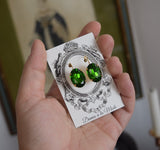 SALE! Leafy Green Crystal Earrings - Large Oval