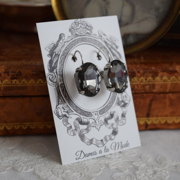 SALE! Grey Crystal Earrings - Large Oval