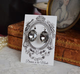 SALE! Grey Crystal Earrings - Large Oval