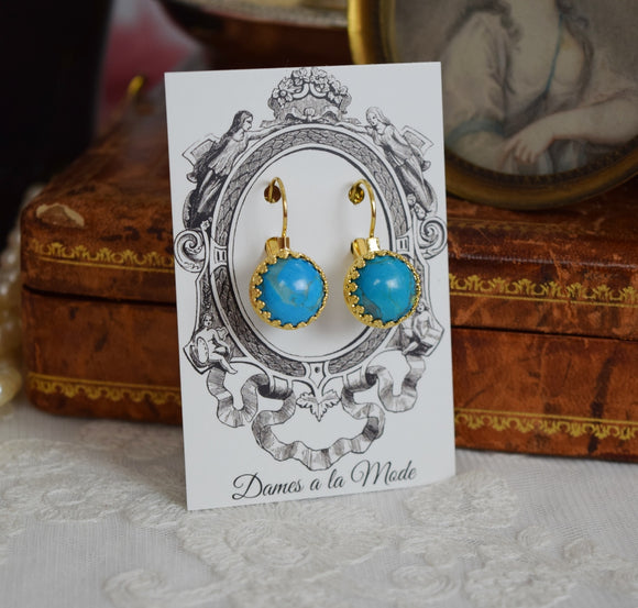 Turquoise Crown Earrings - Medium Round