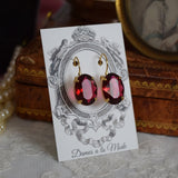 Raspberry Pink Swarovski Crystal Earrings - Large Oval