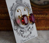 Raspberry Pink Swarovski Crystal Earrings - Large Oval