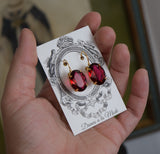 Raspberry Pink Swarovski Crystal Earrings - Large Oval