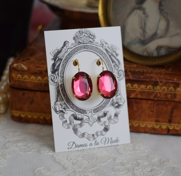 SALE! Dark Pink Mirror Earrings - Large Oval