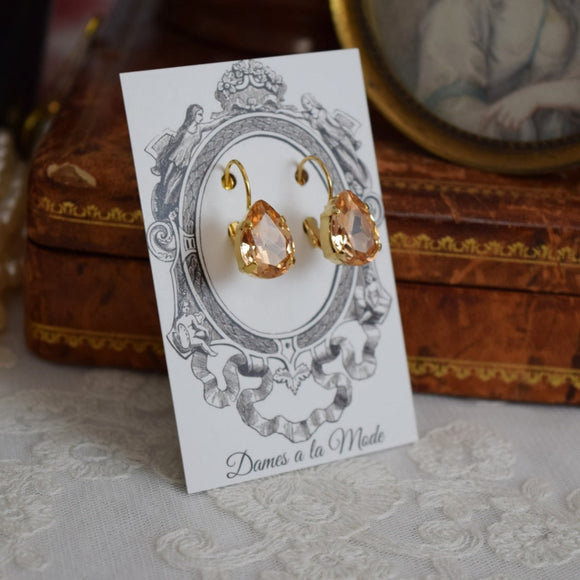 Peach Aurora Crystal Earrings - Medium Teardrop