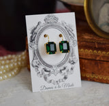 $10 Treats!  Emerald Swarovski Crystal Earrings - Small Octagon