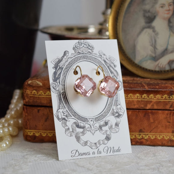 SALE! Blush Pink Crystal Earrings - Medium Square