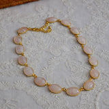 Pale Pink Stone Collet Necklace - Large Oval