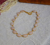 Pale Pink Stone Collet Necklace - Large Oval