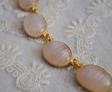 Pale Pink Stone Collet Necklace - Large Oval